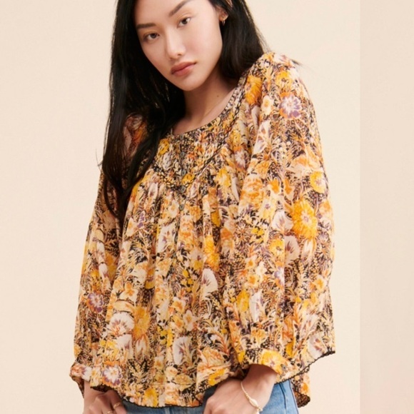 We The Free Floral Top With Top Stitch Detailing - Picture 2 of 8